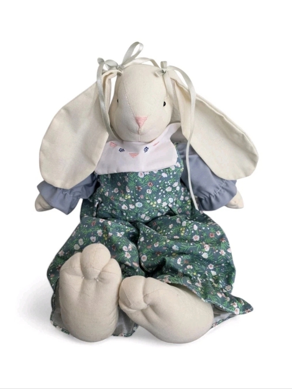 Vintage ABC Bunny Rabbit Plush Decorative Toy Green Floral Outfit Cloth 16"